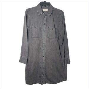 Madewell women’s gray Denim button down Shirt dress Size M pockets casual